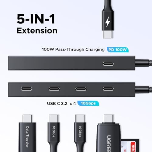Maximize Your Device Potential with UGREEN 100 W 10 Gbps 5-in-1 USB-C Hub: Effortless Connectivity for Mac Book, i Pad Pro & More – High-Speed Data Transfer, Powerful Laptop Charging & Travel-Friendly Design