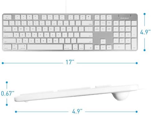 Enhance Your Workspace with the Macally Ultra-Slim USB Wired Keyboard – Full-Size Design & Number Keypad for Mac & Windows Devices, Elegant Silver Finish for Style and Durability