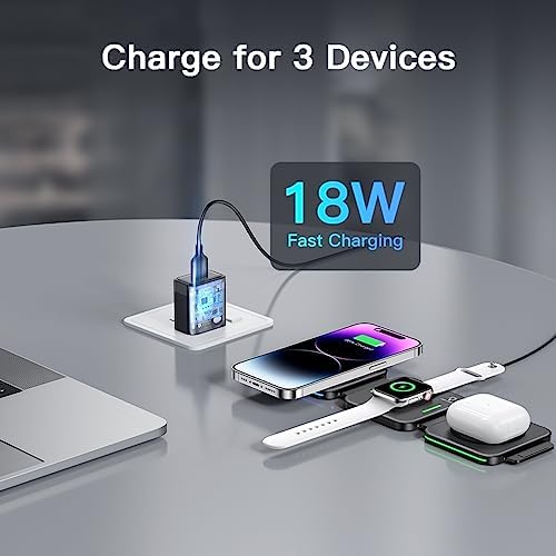 Magnetic 3-in-1 Travel Charging Station for Apple Devices – Ultra-Fast Wireless Charger for i Phone 16/15/14/13/12/Pro/Max/Mini, Air Pods Pro/Wireless, and Apple Watch Series Ultra/SE/10/9/8/7/6/5/4/3/2 – Compact Foldable Design for Ultimate Portability and Compatibility, Ideal for Busy Professionals and Travelers Seeking Efficiency and Style