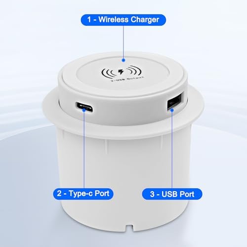 Revolutionize Your Charging Routine with the XMSJSIY 3-in-1 Embedded Desktop Wireless Charger – 10 W Qi-Certified Fast Charging Station with Pop-Up Design for USB A & Type C Devices – Sleek White Finish for Modern Home or Office Integration – Ultimate Solution for Tangle-Free Power and Enhanced Device Compatibility