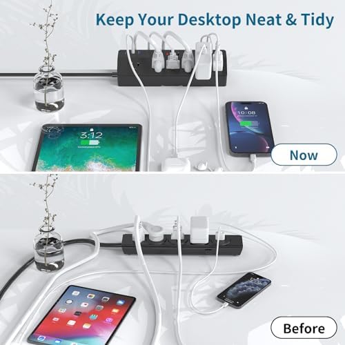 Ultimate Desk Clamp Power Strip with 10 FT Extension Cord – 6 AC Outlets & Dual USB-C Fast Charging Station for Seamless Office Connectivity – Removable Surge Protector for Up to 1.8″ Tabletop – Enhance Your Workspace Efficiency and Stay Powered Up