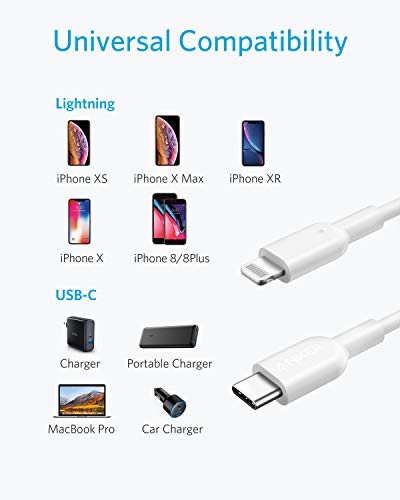 Anker 6 ft USB C to Lightning Cable – MFi Certified Fast Charging Cable for i Phone 13 Pro, 12 Pro Max & Air Pods Pro – Durable Design with Power Delivery Support – Tangle-Free Connectivity for Effortless Use