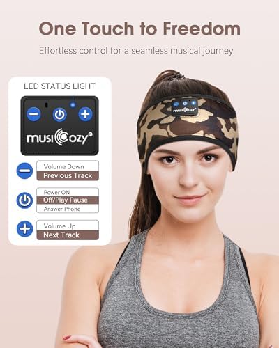 MUSICOZY Bluetooth 5.4 Sleep Headband – Ultra-Thin Stereo Earbuds for Uninterrupted Comfort and Performance, Sweat-Resistant for Active Lifestyles & Serenity (White Red) – Elevate Your Audio Experience with Innovative Design and Superior Sound Quality