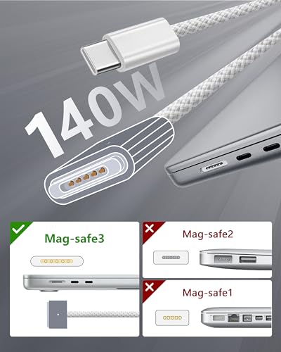 Zeit Nah 140 W USB-C to Magnetic 3 Charging Cable for Mac Book Pro & Air – 2 m Length for Rapid Power Delivery, Enhanced Durability, and Ultimate Convenience in Charging Solutions