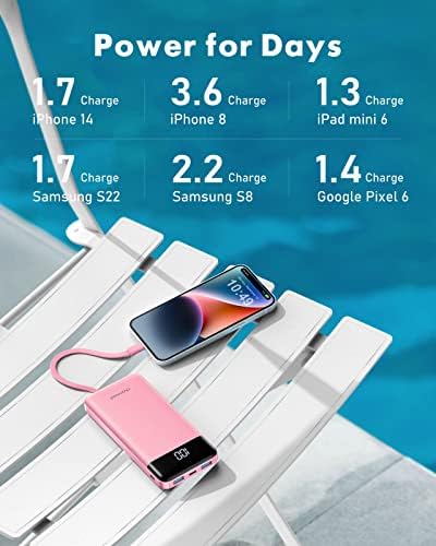 Sleek 10,000 m Ah Multi-Device Portable Charger with Built-In Cables – High-Speed 3 A Power Bank for i Phone, Samsung, Pixel, LG, Moto, i Pad – Ultimate Travel Essential with 6 Outputs for Effortless Charging on the Go