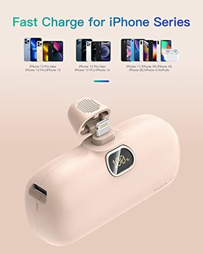 Compact 5000 m Ah Kuulaa Portable Charger for i Phone with Built-in Lightning Cable – Fast Charging Power Bank for i Phone 14/13/12/11/XR/XS/X/8/7/6 in Sleek White Design – Ultimate On-the-Go Charging Solution with Enhanced Compatibility