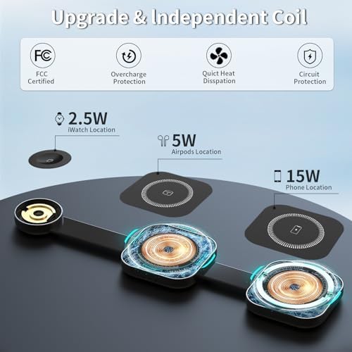 Ultimate 4-in-1 Foldable Wireless Charging Station: Fast Charger for i Phone 11-16, Apple Watch, Air Pods & Galaxy S9-S23 – Portable, Space-Saving Dock with Adapter in Sleek Black for Enhanced Compatibility and Quick Power-Up Solutions