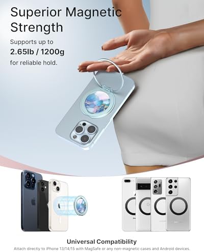 Glamour Pearl Magnetic Phone Grip Holder with Adjustable Kickstand – Ultimate Versatile Smartphone Accessory for i Phone, Android & Kindle – Secure Hands-Free Viewing & Stylish Design – Includes Magnetic Adapter for Effortless Compatibility and Enhanced Usability