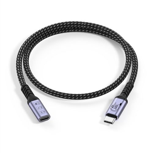 Ultimate USB C Extension Cable 3.3 FT – Dual Pack of 240 W Fast Charging & 40 Gbps Data Transfer Cords for Seamless 8 K Video Connectivity – Type C Male to Female Adapter for i Phone 16/15 & PSVR2 – Superior Speed and Compatibility for Enhanced Device Performance
