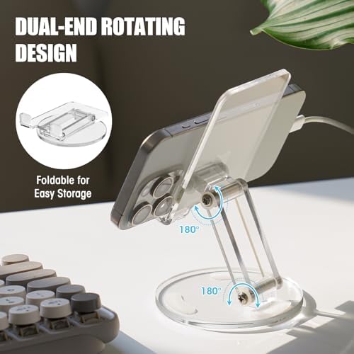Tomorotec Adjustable Angle Acrylic Cell Phone Stand for Desk, Foldable Acrylic Phone Holder Cute for Office, Portable Non-Slip Desktop Smartphone Holder, Fit for iPhone Samsung Galaxy (Iridescent) – Enhanced Compatibility and Speed