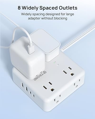Maximize Your Living Space with TROND 6 FT Flat Extension Cord – 8 Outlet Power Strip with 4 USB Ports and 1700 Joules Surge Protection for Seamless Home Organization and Efficient Device Charging