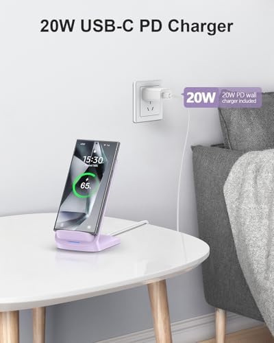 NANAMI Premium Fast Wireless Charging Stand – 20 W USB-C Adapter Included, Compatible with i Phone 16/15/14/13/12 Pro/Pro Max & Samsung Galaxy S25/S24/S23/S22 – Sleek, Compact Design with Safety Features for Efficient, Hands-Free Charging Experience