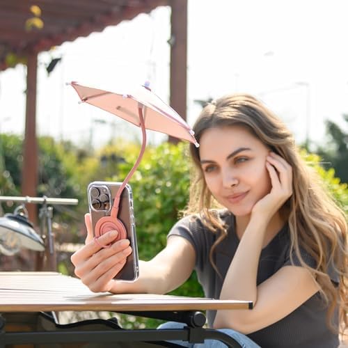Innovative 360° Adjustable Double Magnetic Car Phone Umbrella – Chic Pink Anti-UV Shield with UPF 45+ Protection for Optimal Smartphone Sun Defense on Mag Safe Mounts – Essential Driving Accessory for Enhanced Visibility and Comfort
