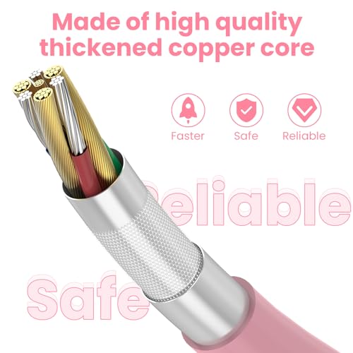 Stylish 3 FT Pink Coiled i Phone Charger 2-Pack – MFi Certified USB to Lightning Cable for Apple Car Play – Fast Charging, Tangle-Free, Trendy Design for Home & On-the-Go Power Solutions
