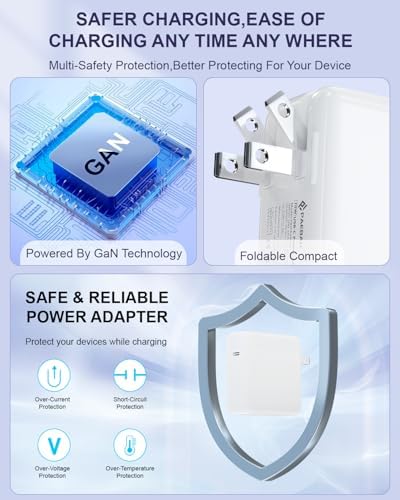 70 W Ga N USB-C Fast Charger for Mac Book Air & Pro – Compact, Foldable Power Adapter with 6.6 ft Cable for M1, M2, M3 Laptops – Universal Compatibility, Enhanced Charging Speed & Safety Features for All Devices