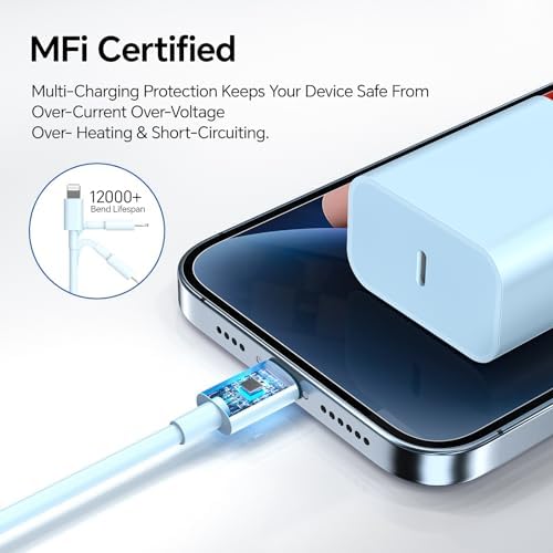 10 FT Lightning Cable 3-Pack – Vibrant Colors with 20 W Fast Charging for i Phone 14/13/12 Pro Max/Xs Max/XR & Air Pods Pro – Durable, Tangle-Free Charging Solution for Ultimate Convenience and Performance