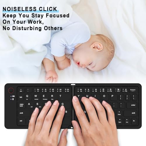 Ultra-Slim Foldable Bluetooth Keyboard – Portable, Rechargeable Wireless Full-Size Design for i OS, Android & Windows – Perfect Travel Companion for Smartphones, Tablets & Laptops – Enhance Your Mobile Productivity Anywhere