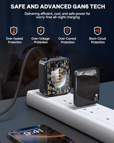 Compact 35 W Retractable USB C Wall Charger with Extendable Cable – Fast Charging Solution for i Phone 16, Galaxy S24/S25, Perfect for Home, Office, and Travel – Tangle-Free Design with Enhanced Compatibility and Durability