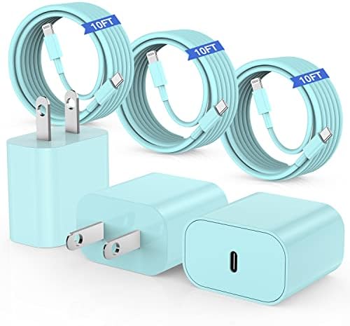 Ultra-Fast 20 W i Phone Charger with 10 ft USB C to Lightning Cable – Stylish Pink Fast Charging Block for i Phone 14 Pro Max, 13, 12, 11, XS, SE, i Pads & Air Pods – Unmatched Compatibility & Durability for On-the-Go Power