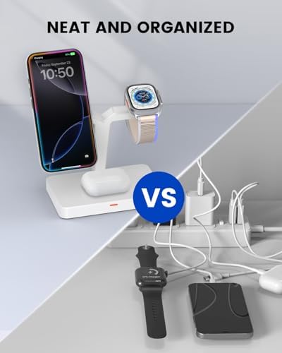 Ultimate 3-in-1 Foldable Wireless Charging Station for i Phone, Apple Watch, and Air Pods – Fast Magnetic Charger Stand with Enhanced Compatibility for i Phone 16-12, Apple Watch Series 9-2, Air Pods Pro & More – Stylish and Portable Power Solution for Home and Travel