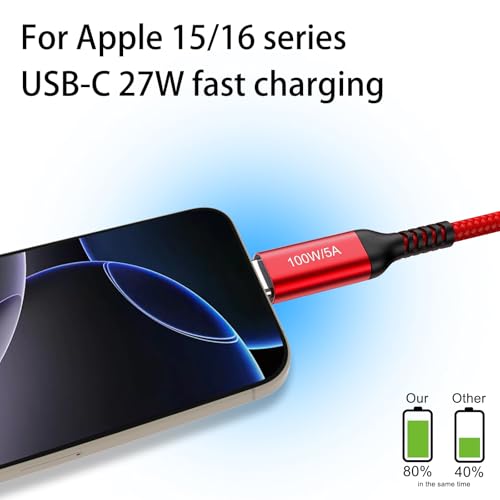 15 FT USB C to USB C Charging Cable – 100 W Fast Power Delivery for i Phone 15 Pro Max, Mac Book Air, i Pad Pro, Samsung Galaxy, One Plus, Google Pixel, PS5 & Xbox – Ultimate Durability and Enhanced Compatibility for Rapid Charging and Data Transfer
