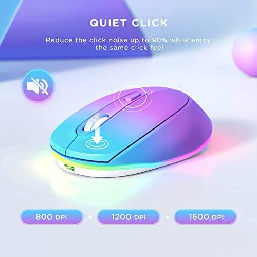 seenda Rechargeable Wireless Mouse with LED Rainbow Lights – Ergonomic, Quiet Click Design for Laptops, PCs, and Chromebooks – Perfect for Kids and Professionals Alike – Portable Purple Accessory for Enhanced Productivity and Style