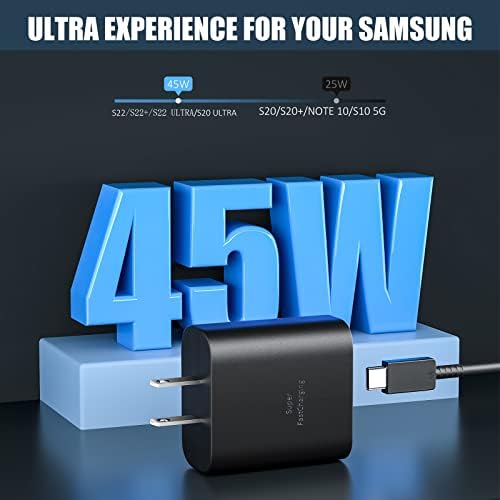 Ultra-Fast 45 W USB-C Charger for Samsung Galaxy Devices – Includes 10 ft Type C Cable – High-Speed Charging Block for S25 Ultra, S24 Ultra, S24+, S23 Ultra, S23+, S22 Plus, S20, Tab S9/S8 Ultra – Compact & Reliable Charging Solution