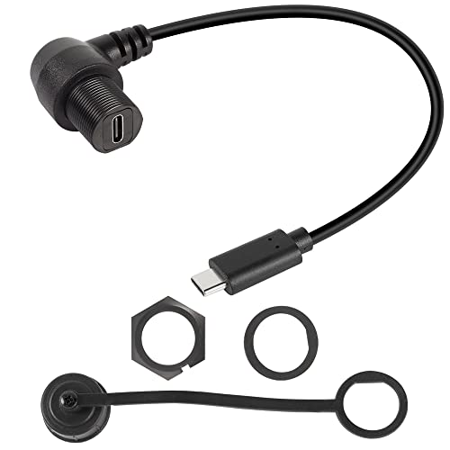 QIANRENON 90 Degree Right Angle USB C 3.1 Extension Cable – 10 Gbps Waterproof Panel Mount Solution, 30 cm Length for Streamlined Connectivity in Compact Spaces – Ideal for Vehicles and Workstations