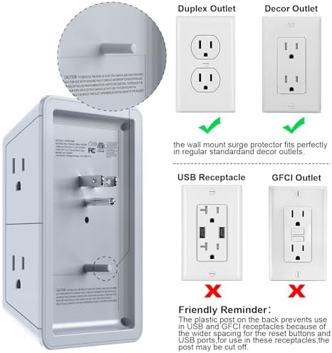 Maximize Your Charging Efficiency with the POWRUI 6-Outlet Extender & USB Wall Charger – Versatile Surge Protector with Dual 2.4 A USB Ports, Integrated Night Light, 3-Sided Design for Optimal Space Utilization, ETL Certified Safety, Ideal for Home and Office Use