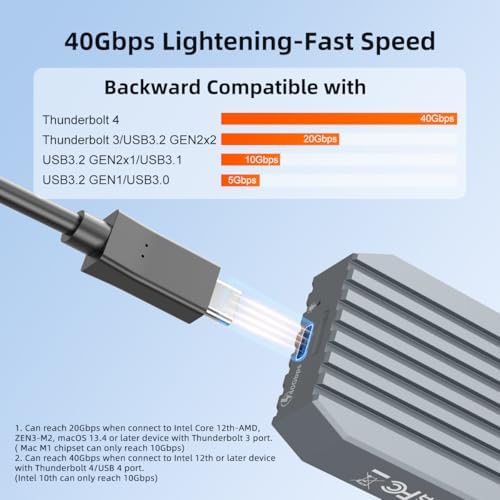 MAIWO 40 Gbps M.2 NVMe SSD Enclosure – Ultra-Fast USB4 Type-C Adapter for 8 TB SSDs – Tool-Free Installation with Thunderbolt 3/4 Compatibility – Durable Aluminum Alloy Design for Optimal Heat Dissipation – Perfect for Gamers and Creative Professionals