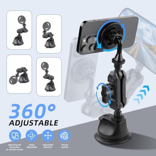 Revolutionary Magnetic Aluminum Car Phone Holder with 360° Rotation – Universal Suction Cup Mount for i Phone, Huawei & Android Devices – Secure, Hands-Free Convenience for Smooth Surfaces & Windshields – Elevate Your Driving Experience with Enhanced Compatibility and Sleek Design