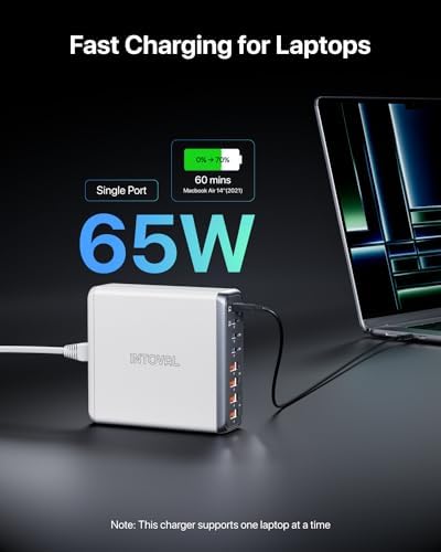 Intoval 140 W USB C Charging Hub: High-Speed 8-Port Power Adapter for i Phone, Mac Book, Galaxy, i Pad & More – Optimal Device Compatibility & Safety Features for Home and Office Use