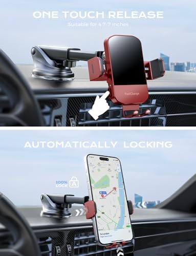 CHGeek 15 W Wireless Car Charger & Auto-Clamping Phone Mount – Fast Qi Charging Solution for i Phone 15/14/13/12/11 Pro Max & Samsung Galaxy S25/S24/S23/S22/S21/S20 – Stylish Pink Design for Modern Drivers – Effortless Device Security & Optimal Viewing Angles