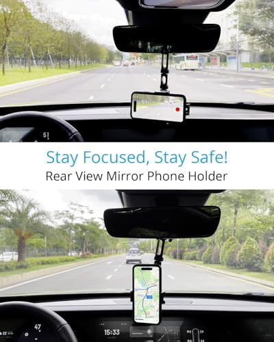 Revolutionary Aluminum Alloy Rear View Mirror Phone Holder – Multi-Angle Adjustable and Rotatable Mount for 4-7 Inch Smartphones – Ultimate Driving Safety and Seamless Connectivity for i Phone and Android Users – Effortless Installation and Modern Design
