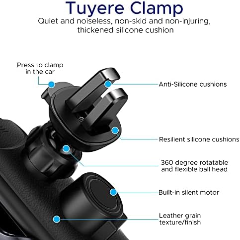 Revolutionary Wireless Car Charger Mount – Fast Qi Charging for i Phone, Android & Qi Devices with Auto-Clamping System – 360° Rotatable Phone Holder in Sleek Silver Finish – Effortless Convenience for Navigating & Driving