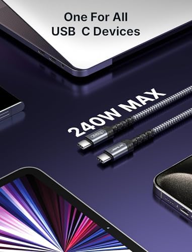 JSAUX 10 FT 240 W USB C to USB C Charging Cable – Premium Nylon Braided Fast Charger for Mac Book Pro, i Phone 16/16 Pro Max, Samsung Galaxy, Pixel – Enhanced Durability and Data Transfer Speeds – Ultimate Compatibility for Modern Devices
