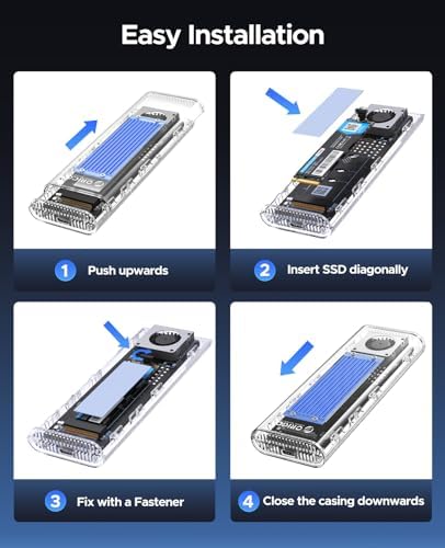ORICO Transparent M.2 NVMe SSD Enclosure – Ultra-Fast USB 3.2 Gen 2 Adapter for PCI-E M-Key SSDs (2280/2260/2242/2230) – Lightweight and Durable External Solid State Drive Case with Tool-Free Setup and USB Type-C Support for Seamless Data Transfer