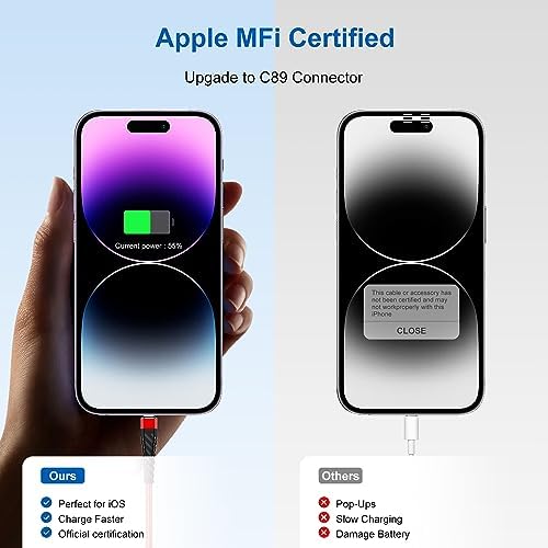 Cyven Smart 3-Pack 6 Ft MFi Certified Lightning Cables – Fast Charging USB A to Lightning Cords for i Phone 14/13/12/11/XS/XR/X/8/7/6/5/SE Plus Pro Max Mini – Durable Red Design for Ultimate Flexibility and Speed
