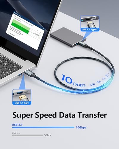 SUNGUY USB C Android Auto Cable 1FT[5Pack], 10Gbps USB C 3.1 Gen2 USB A to USB C Data Transfer Cable, 3A Fast Charging USB Type C Cord for iPhone 16 15 Pro/Pro Max/Plus, Samsung Galaxy S24, Pixel – Enhanced Compatibility and Speed