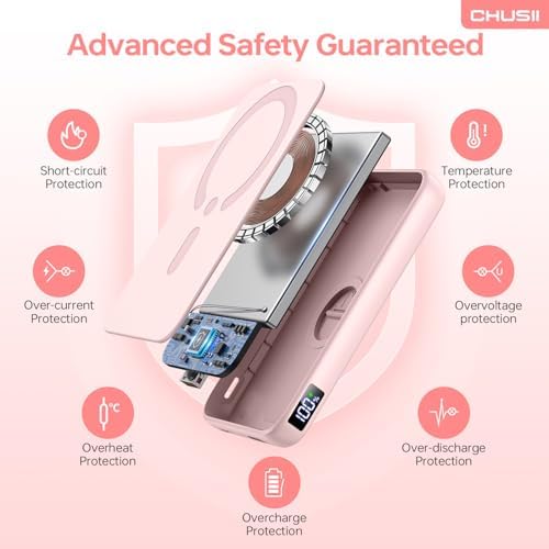 Magnetic Wireless Power Bank for i Phone 15/14/13/12 Pro/Pro Max – 12000 m Ah Fast Charging Portable Charger with Stand & USB-C – Sleek Black Design for Enhanced Convenience and Style