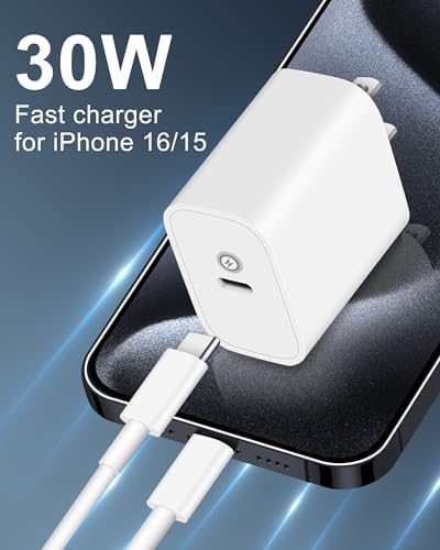 Unleash Rapid Power with the 2025 Advanced 30 W USB-C Wall Charger Duo – Fast Charge Your i Phone 16, i Pad Air, Air Pods, and Apple Watch with Dual 6 FT Heavy-Duty Cables for Maximum Versatility, Engineered for Safety and Efficiency.