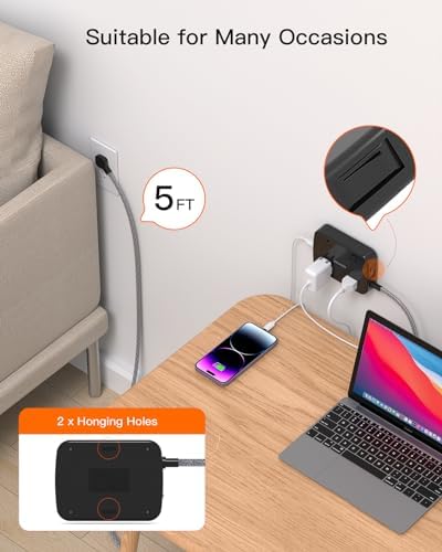 10 FT BESHON Surge Protector Power Strip with 4 Outlets & 4 USB Ports – Flat Extension Cord with 2 USB-C for Fast Charging – Space-Saving Flat Plug Design – 900 Joules Surge Protection for Home, Office & Dorm Room Essentials – Ultimate Power Management Solution