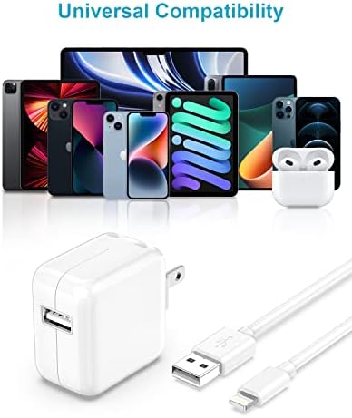 Elevate Your Charging Efficiency with the 10 ft Apple i Pad Charger Set – Fast 12 W Wall Charger and Durable Lightning Cable for i Pad 7 th, 8 th, 9 th Gen, Air, Mini & i Phone – Ultimate Compatibility and Performance for Home, Office, or Travel