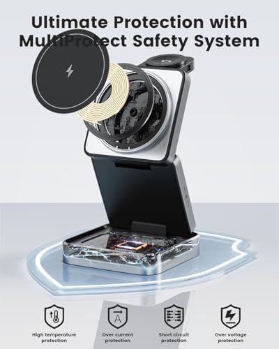 Revolutionary 3-in-1 Wireless Charging Station: 15 W Fast Charger for i Phone, Mag Safe Compatible, Foldable Travel Design for Apple Watch & Air Pods – Ultimate Convenience and Style for Your Nightstand or On-the-Go Power Needs