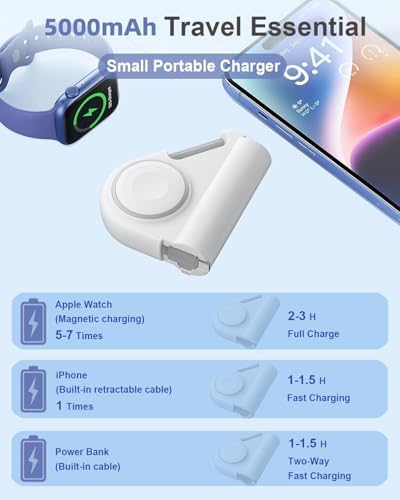 Compact Travel Power Bank with 5000 m Ah Capacity & 22.5 W Rapid Charge – Built-in 2.3 ft Retractable USB-C Cable & Emergency Flashlight – Ideal for i Phone 16/15/14, Samsung & Android Devices – Sleek Black Design for Ultimate Portability and Style
