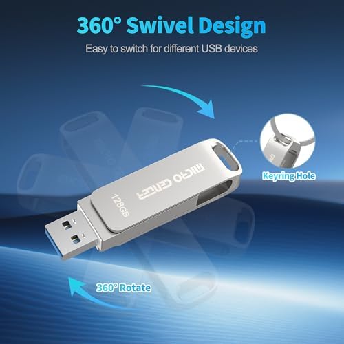 Unleash Your Storage Potential with the Micro Center 128 GB USB 3.2 Dual Drive – Fast 200 MB/s Transfer Speeds for Type-C & OTG Type-A Devices, Perfect for Android, Mac, and More – Sleek Swivel Metal Design for Ultimate Versatility and Durability