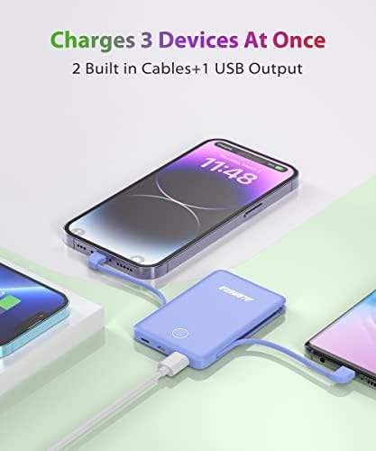 Compact 6000 m Ah Portable Power Bank with Built-in Cable – Lightweight Fast Charging External Battery for i Phone and Android – Ultimate Travel Companion for On-the-Go Charging Efficiency