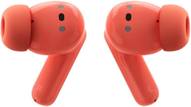 Motorola Moto Buds XT2441-1: Stylish Peach Pink True Wireless Earbuds with Cutting-Edge Active Noise Cancellation, Triple Mic Clarity for Clear Calls, IP54 Water & Dust Resistance, Advanced Bluetooth 5.3 Connectivity, and Immersive Dolby Atmos Sound Quality for Music Lovers and Professionals
