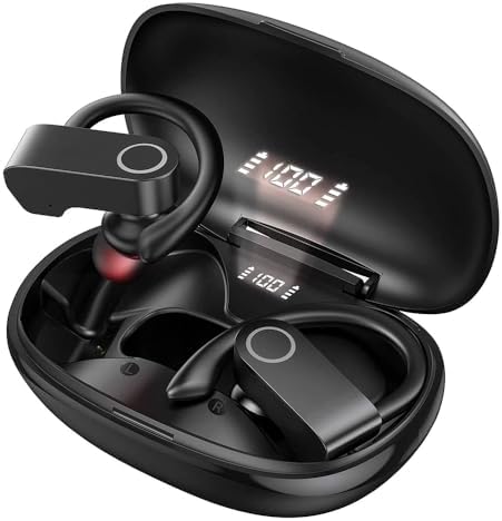 Premium Waterproof Wireless Earbuds – Bluetooth Headphones with 11 Hours Playback for Active Lifestyles, In-Ear Design with Secure Earhooks, Built-in Microphone for Hands-Free Calling, Ideal for Sports and Gym Workouts – Enhanced Compatibility for Seamless Connectivity