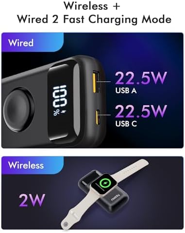Miady 10000 m Ah 3-in-1 Portable Power Bank with 22.5 W Fast Charging – Premium USB-C & A Charger for Apple Watch, i Phone 16/15/14/13/12, Galaxy S24/S23/S22, and More – Compact Design with LED Display for Ultimate On-the-Go Convenience and Multi-Device Charging